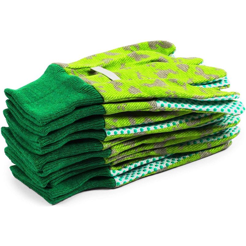Blue Panda 6 Pairs Green Kids Garden Work Gloves, Children Gardening Working Gloves, Ages 3-6
