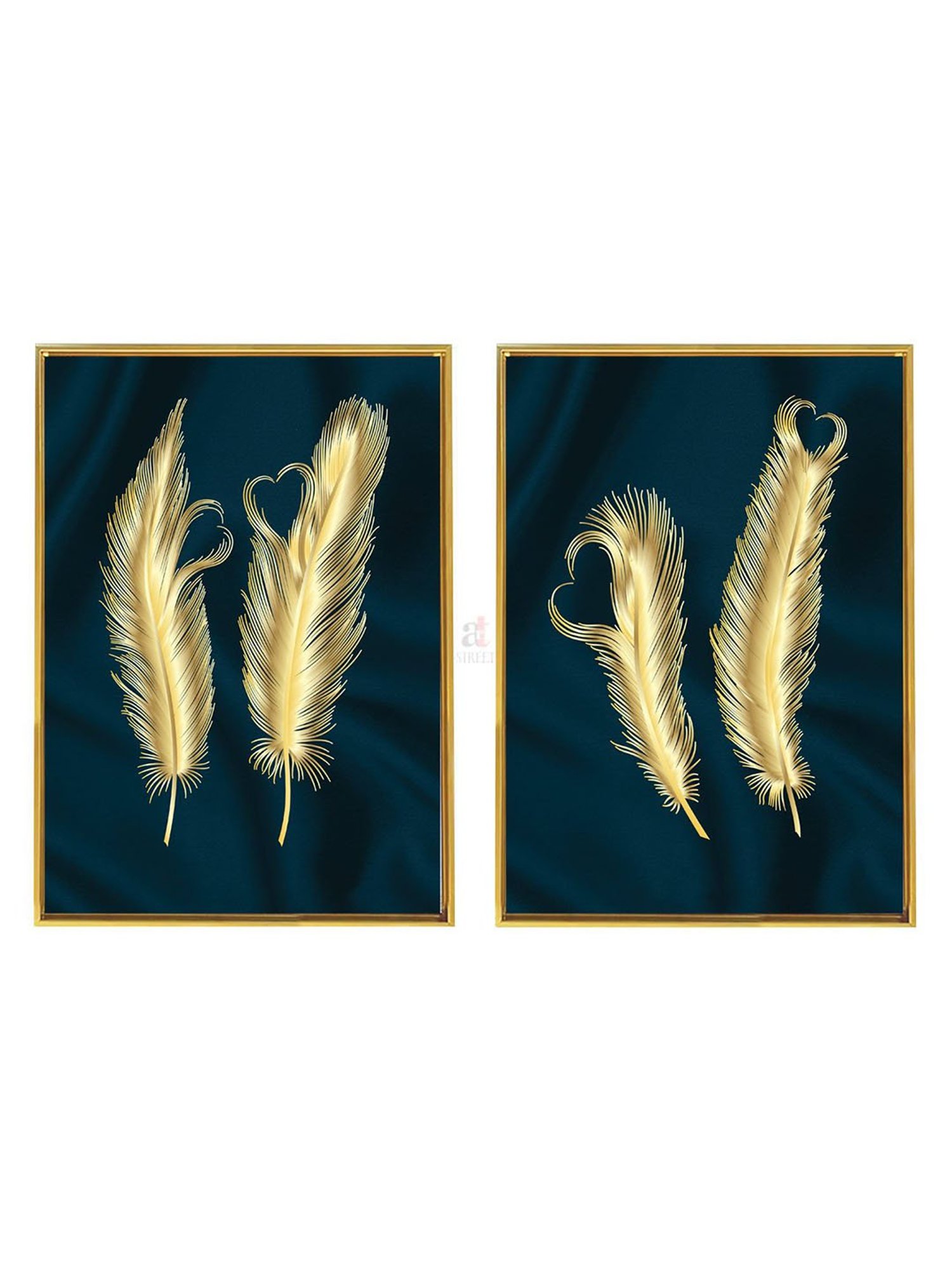 Art Street Furn Leaf Printed Blue Engineered Wood Wall Art (Set of 2)