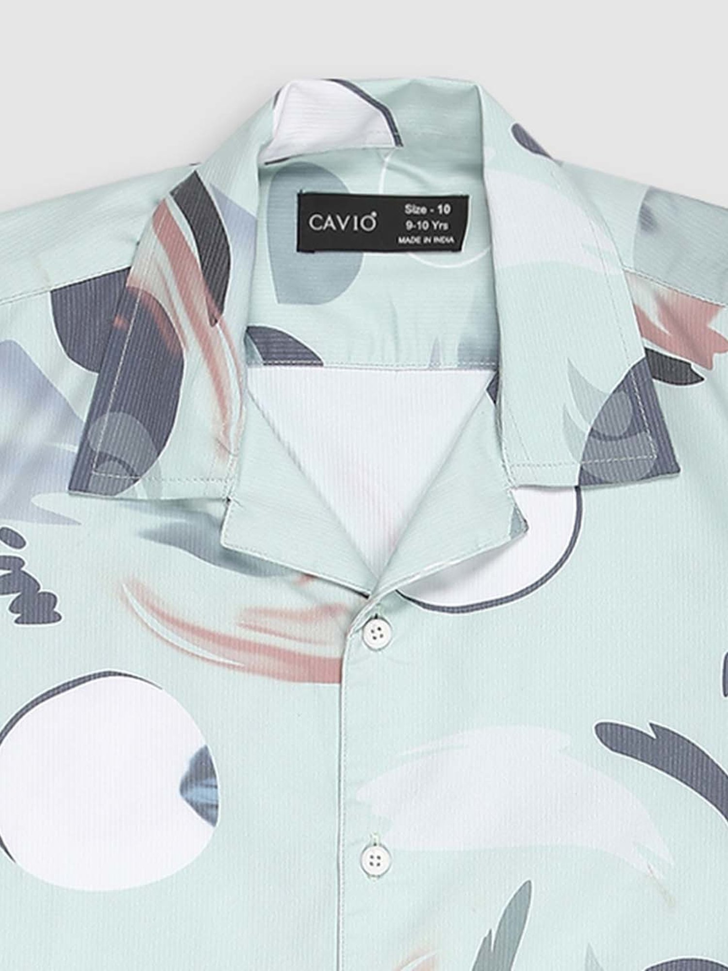 Cavio Kids Green & White Cotton Printed Shirt Set