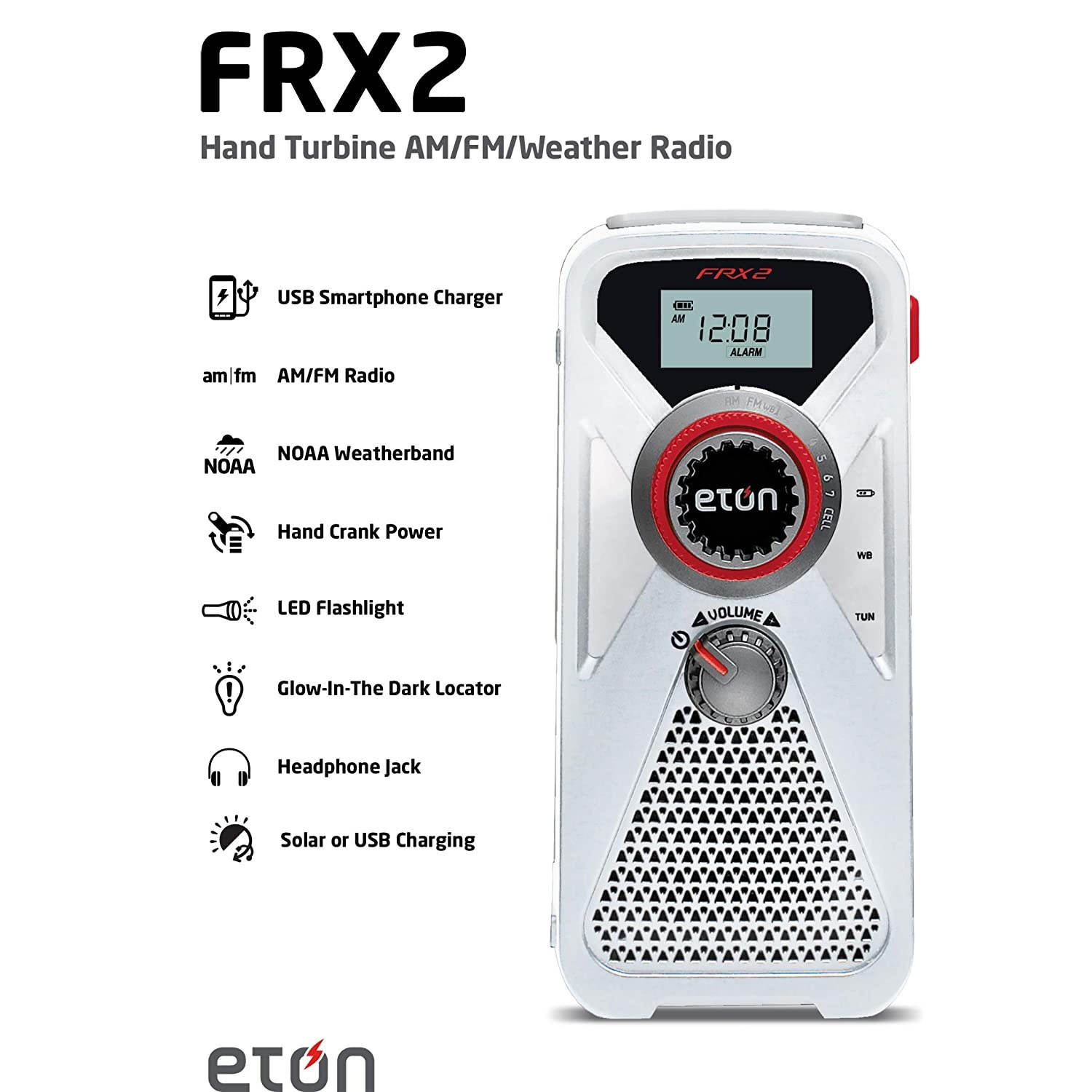 Eton Hand Turbine AM/FM/NOAA Weather Radio with USB Smartphone Charger and LED Flashlight