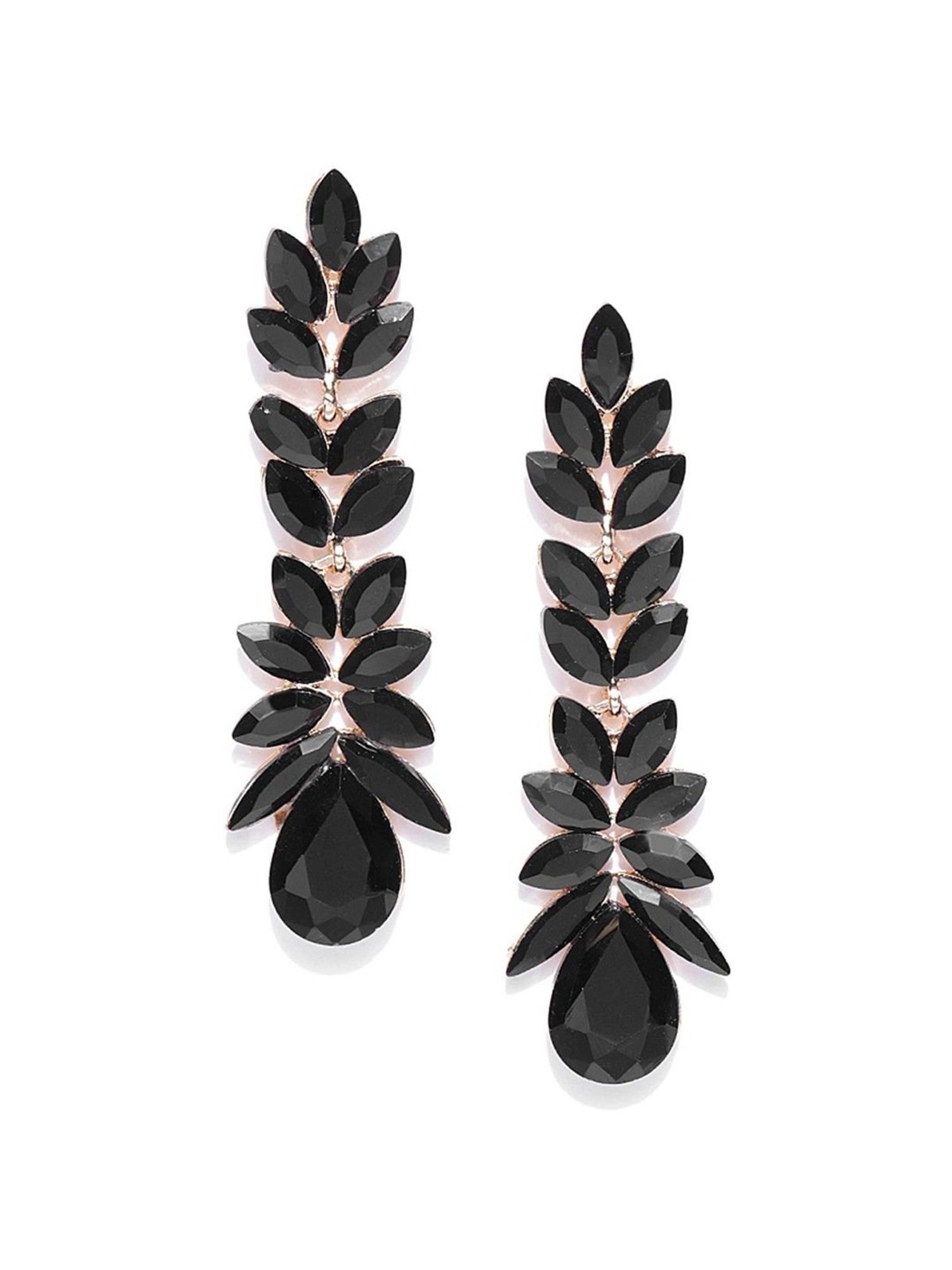 YouBella Black Gold-Plated Stone-Studded Dangler Earrings