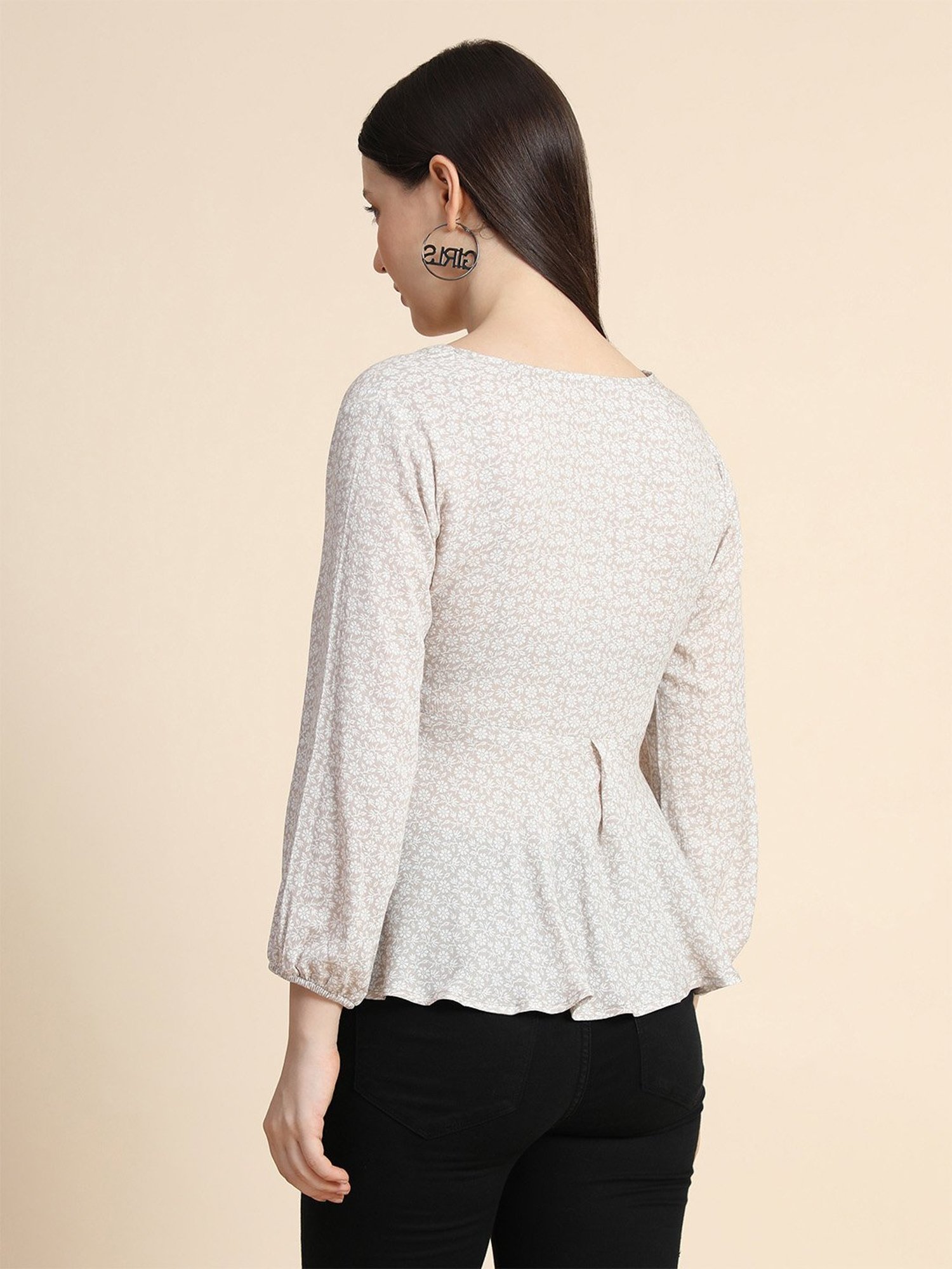 KERI PERRY Beige Floral Print Top