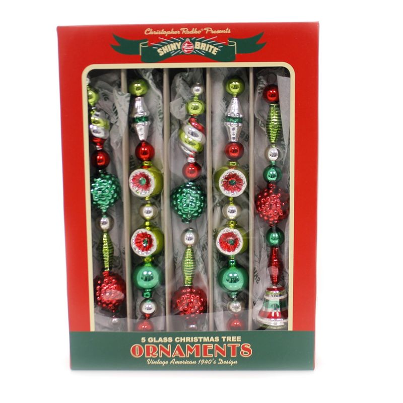 Shiny Brite 8.5" Hs Shaped Icicles Holiday Splendor St/5 Ornaments  -  Ornament Sets