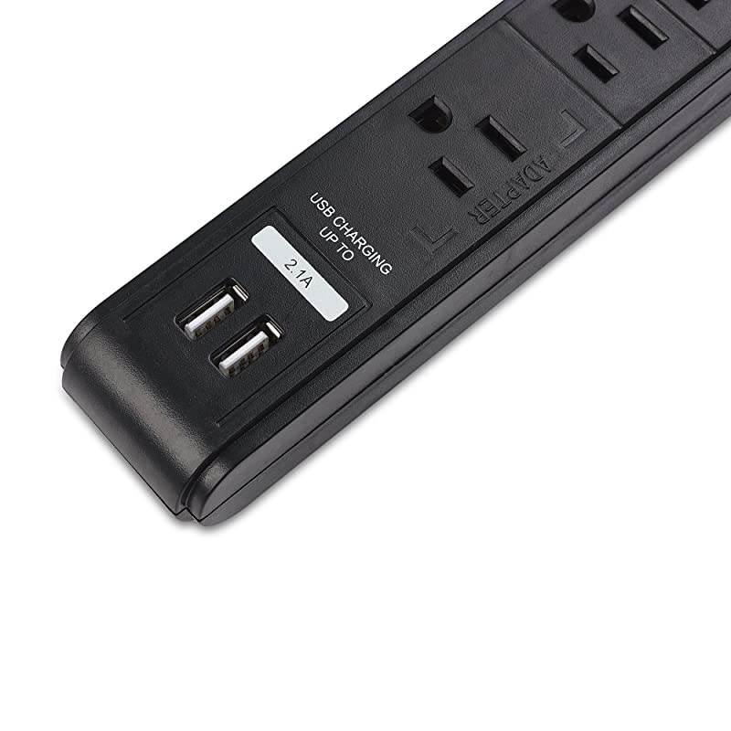 2Pack 6 Outlet Surge Protector Power Strip with USB Charging Ports 300 Joules with 8 Foot Power Cord in Black
