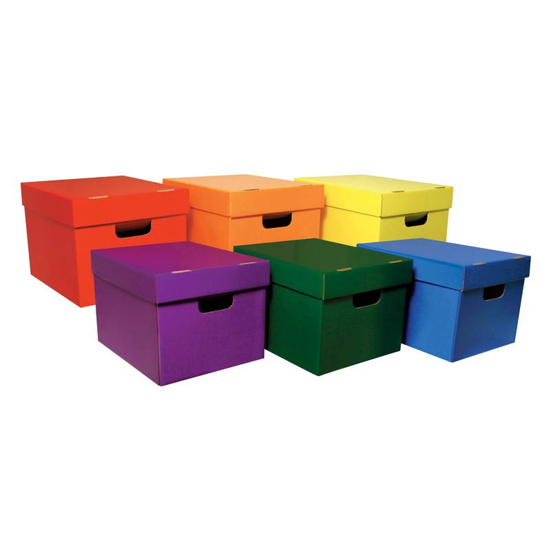 Classroom Keepers Storage Tote Assortment - Stackable - External Dimensions: 10.1" Height x 12.3" Width x 15.3" - Blue, Red, Yellow, Green, Purple, Orange - File Folder, Hanging Folder