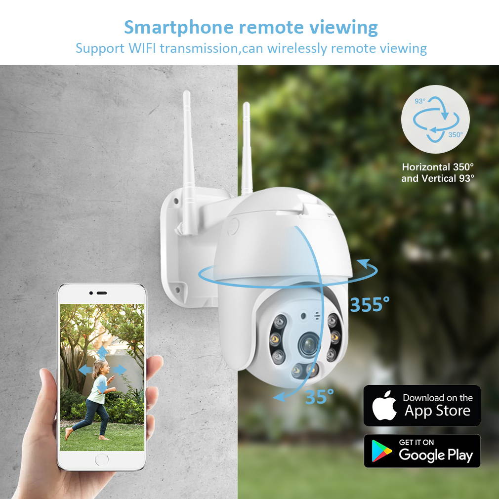 Outdoor Security Camera, Wireless WiFi IP Camera,Motion Detection, auto Tracking, 2.4ghz Two Way Talk, HD 1080P pan Tile Full Color Night Vision Waterproof Outdoor Surveillance TMEZON