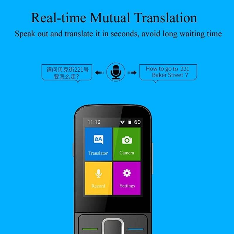 Smart Language Translator Device with WiFi or Hotspot 24 Inch Touch Screen Support 14 Languages Offline and 137 Languages Online Real Time Translate Support Recording Photo Translation Black
