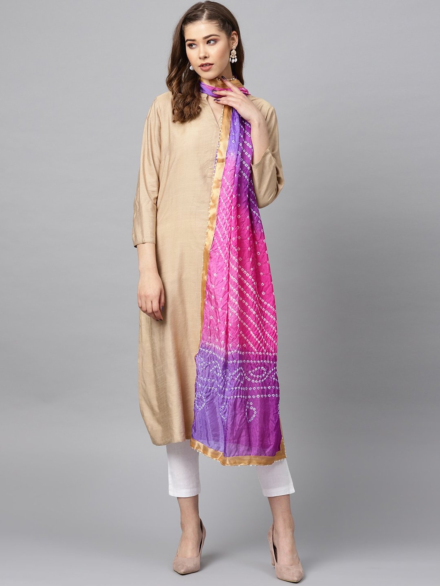 Geroo Jaipur Pink & Purple Bandhani Print Dupatta