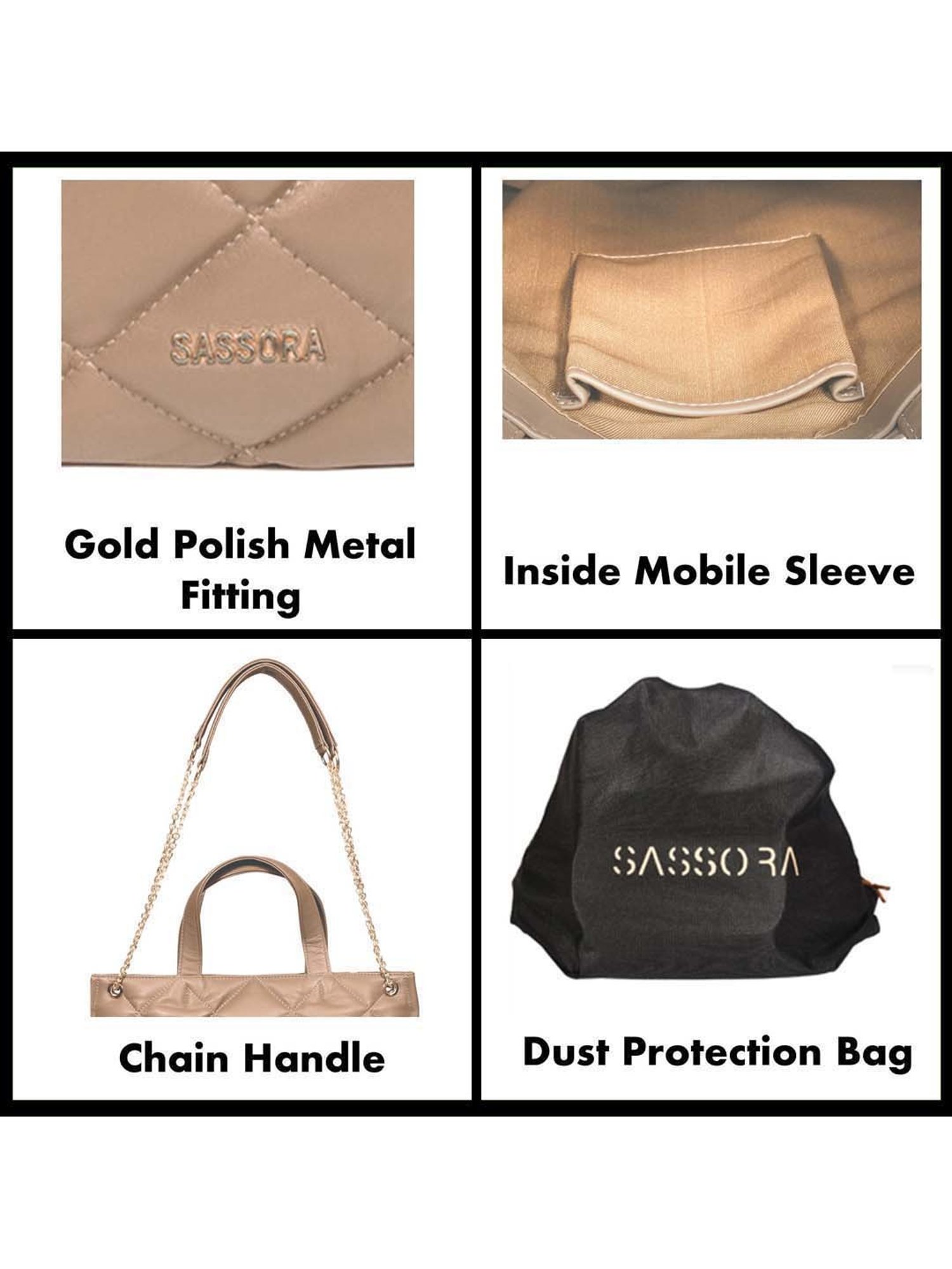 SASSORA Khaki Quilted Large Shoulder Bag