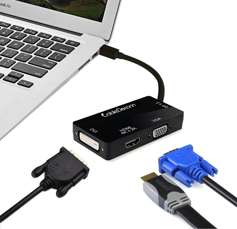 CableDeconn Mini Displayport to Hdmi VGA Dvi Adapter multiport converter 3 in1 multi vga adapter 4K*2K for macbook iMac Surface