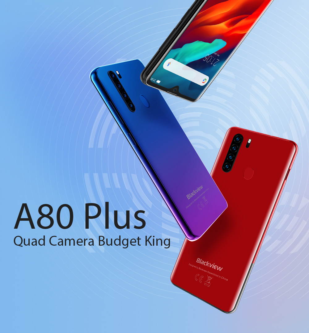 A80 Plus Smartphone, 6.49 Inch HD + Waterdrop Screen Face Unlock, Android 10.0 Unlocked Phone with 4680mAh Big Battery, Dual SIM 4G Phone