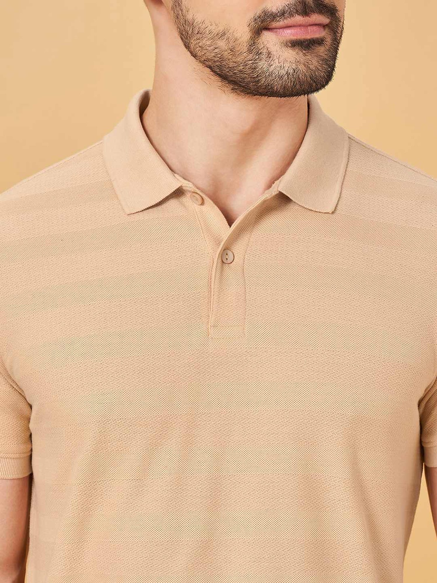 Byford By Pantaloons Peach Slim Fit Self Pattern Polo T-Shirt