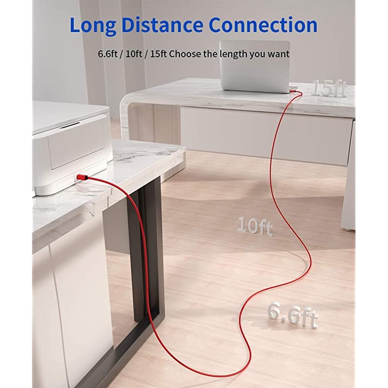 Printer Cable,  10ft USB 2.0 Type A Male to B Male Printer Scanner Cord High Speed Compatible with HP, Canon, Dell, Epson, Lexmark, Xerox, Samsung and More (Red)