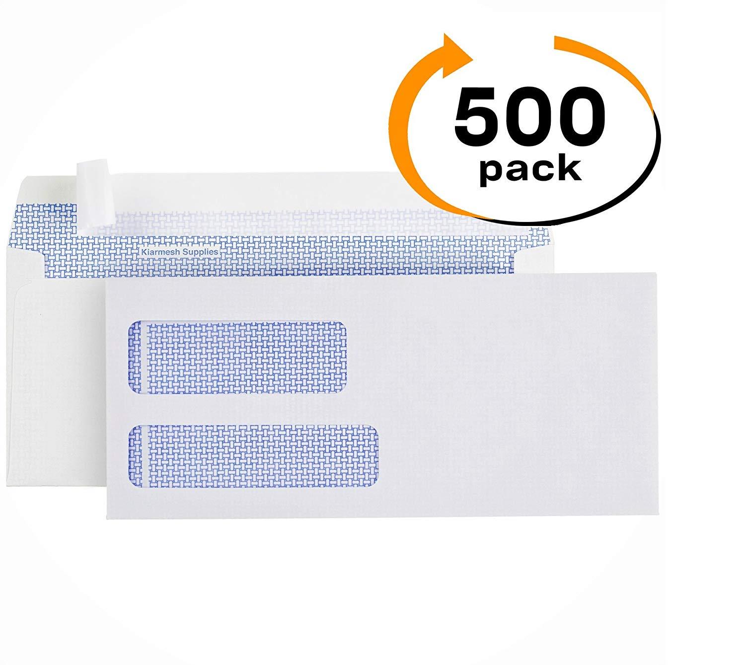 Kiarmesh Supplies 500#9 Double Window Security Envelopes- SELF Seal Peel Seal Flap- Designed Quickbooks Invoices Business Statements - 3 7/8'' X 8 7/8''