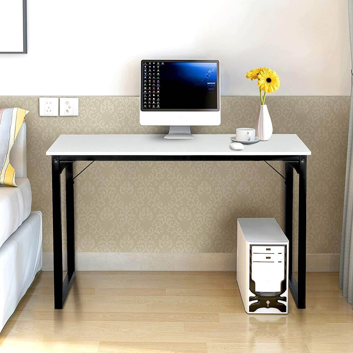 39" Modern Simple Computer Desk Wood Laptop Tables Study Metal Frame Home Office