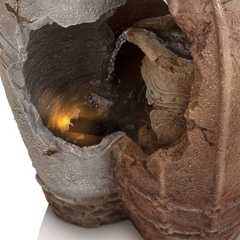 Alpine Corporation 39" Distressed Pots Fountain With Halogen and LED Lights - Multi Color