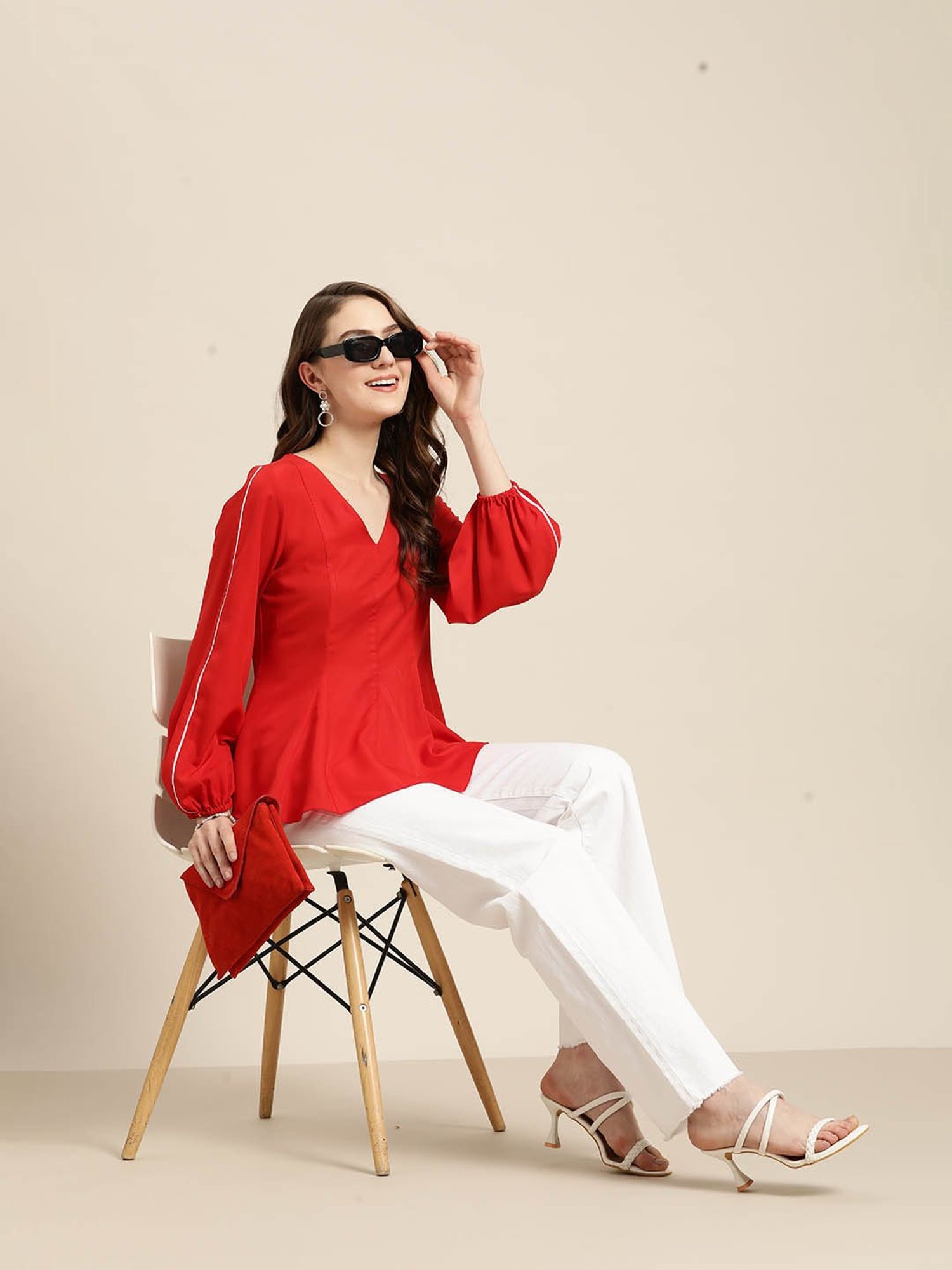 Qurvii Red Regular Fit Top