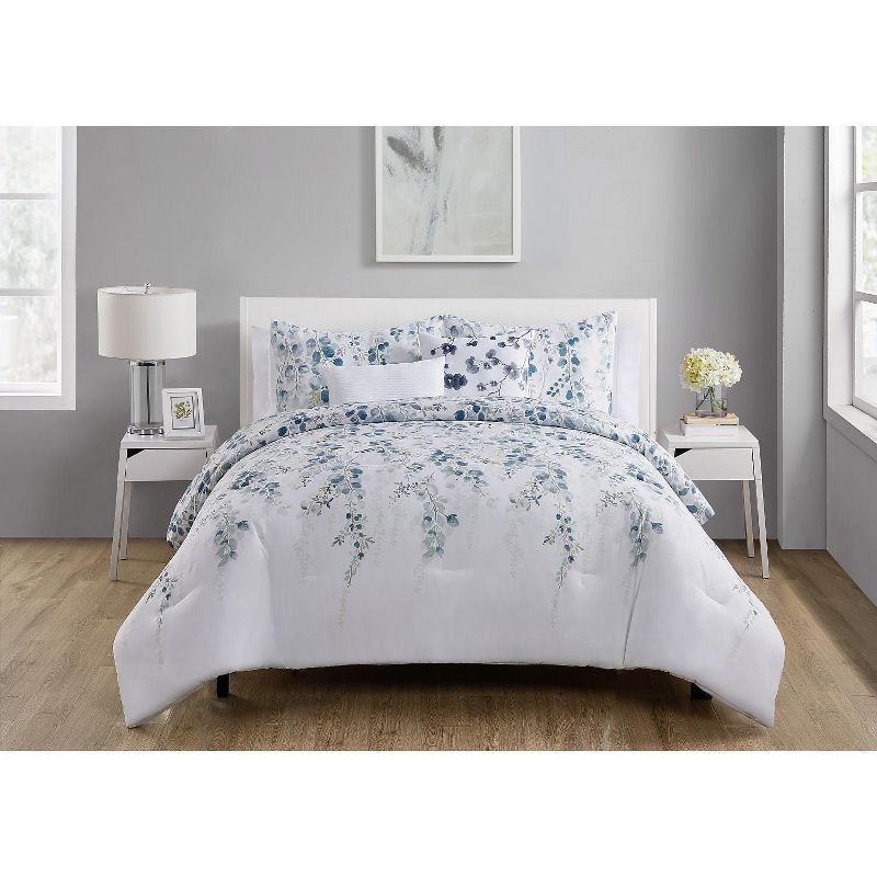 VCNY Home Hailey Blue and White Floral Comforter Set - Blue/White 5 Piece King Comforter Set