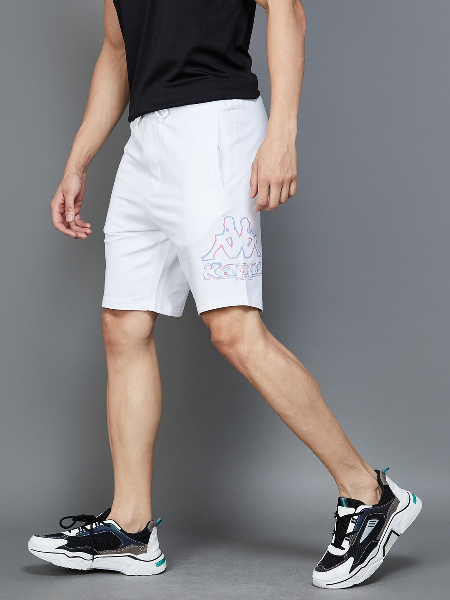 KAPPA White Cotton Regular Fit Printed Shorts