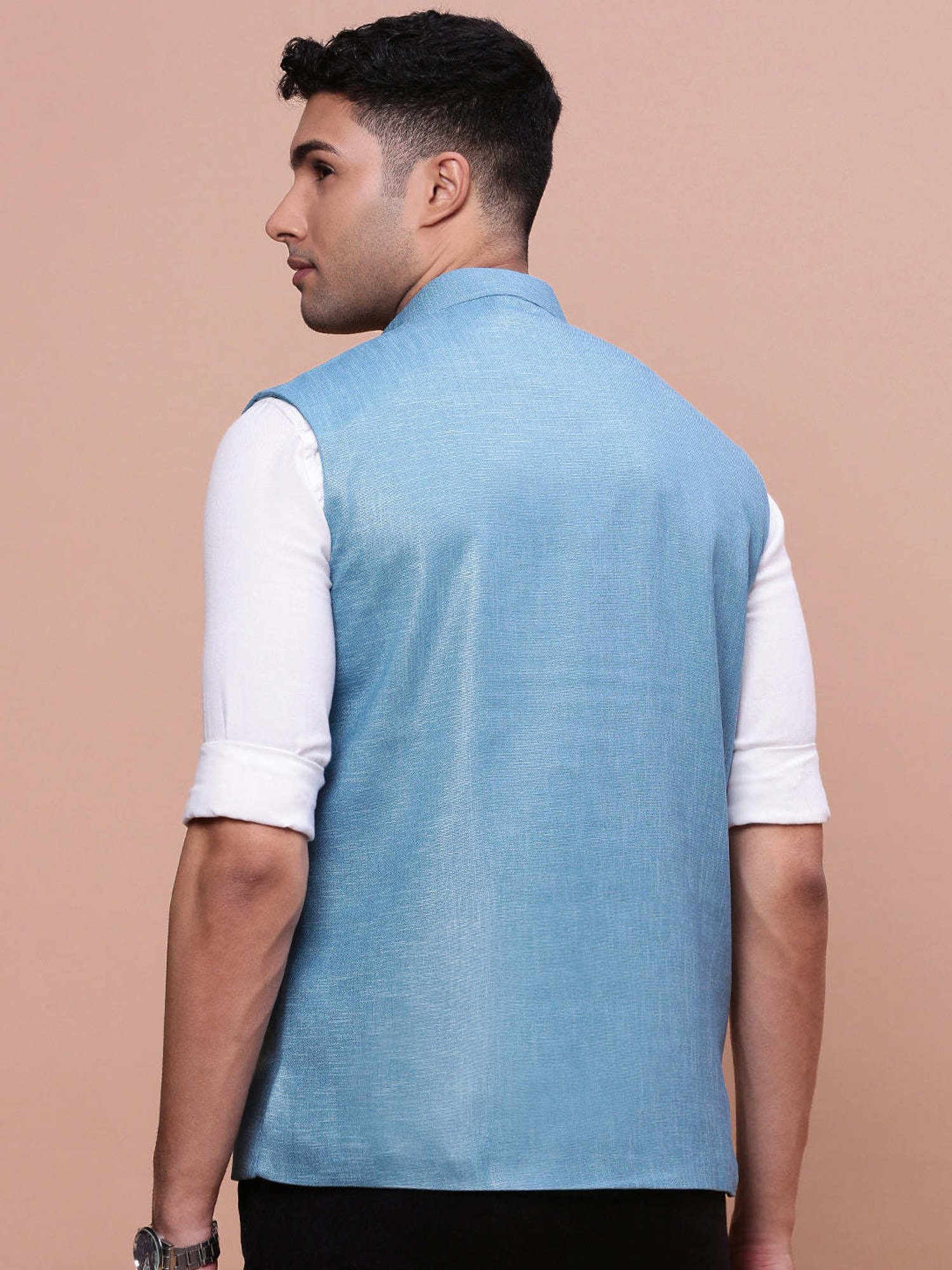 VASTRAMAY Teal Green Regular Fit Printed Nehru Jacket