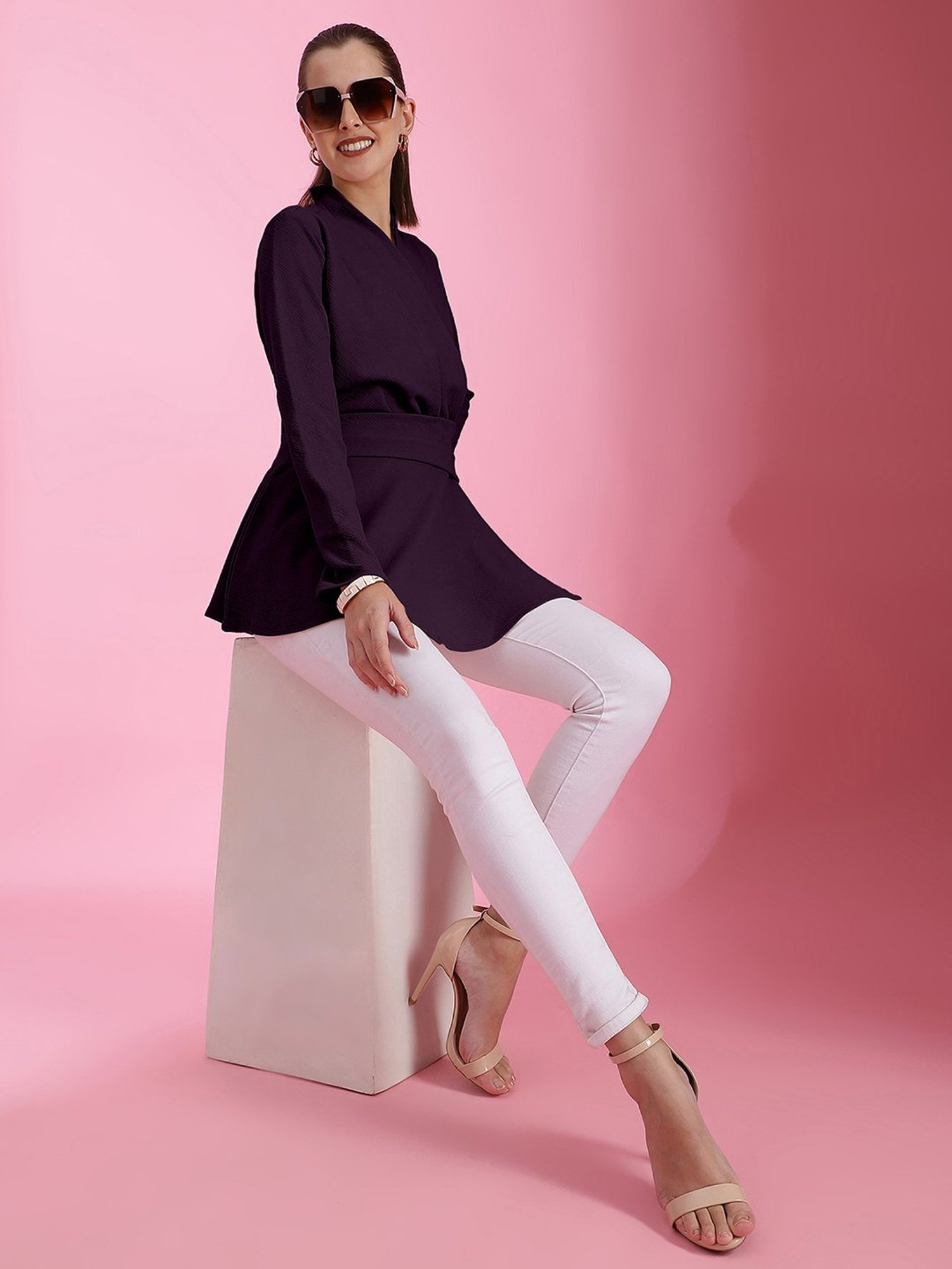 SELVIA Dark Purple Regular Fit Top