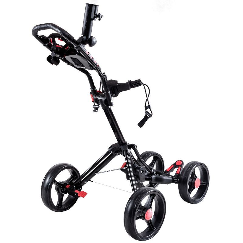 Costway Folding 4 Wheel Golf Pull Push Cart Trolley Club Umbrella Scorecard Drink Holder