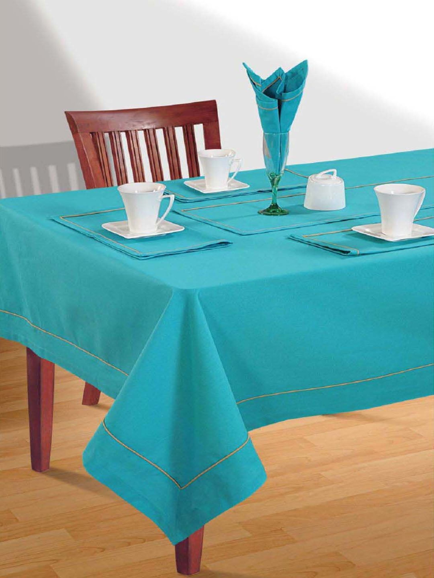 Swayam Sky Blue Cotton 200 TC 4 Seater Table Cover - Set of 1