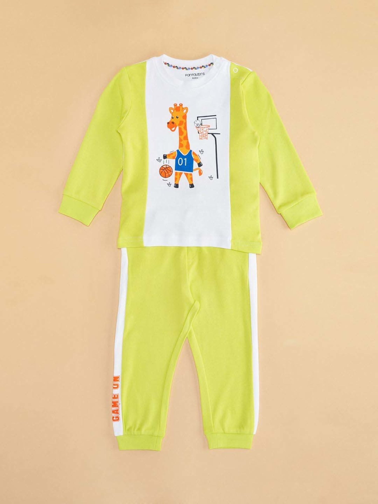 Pantaloons Baby Lemon Yellow & White Cotton Cut N Sew Full Sleeves Top Set