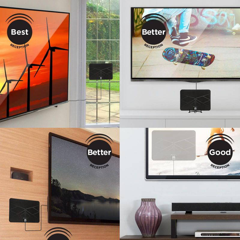 BAM 60-Mile Digital HD TV Antenna - Indoor OTA (Over the Air) VHF / UHF Amplified HDTV Receiver