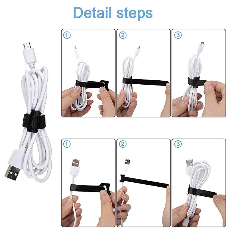 60PCS 6 Inches Reusable Cable Ties  Adjustable Cord Straps Cable Organizer Cord Wrap and Hook Loop Cords Management Black