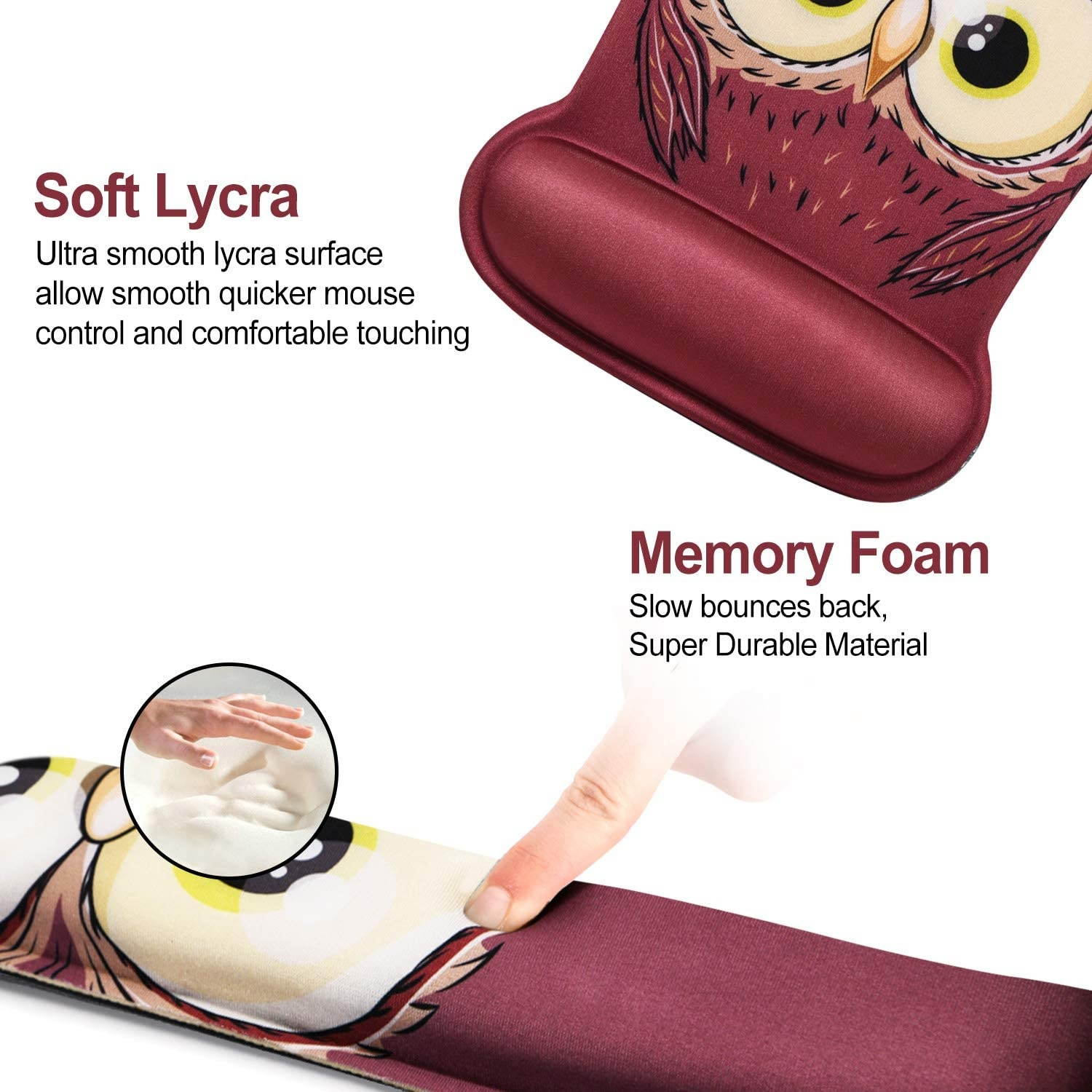 Keyboard Pad Wrist Rest Mouse Pad, ToLuLu Gel Ergonomic Mouse Pads Wrist Support for Computer Laptop Home Office, Mousepad Keyboard Wrist Support with Memory Foam for Easy Typing Pain Relief, Cute Owl