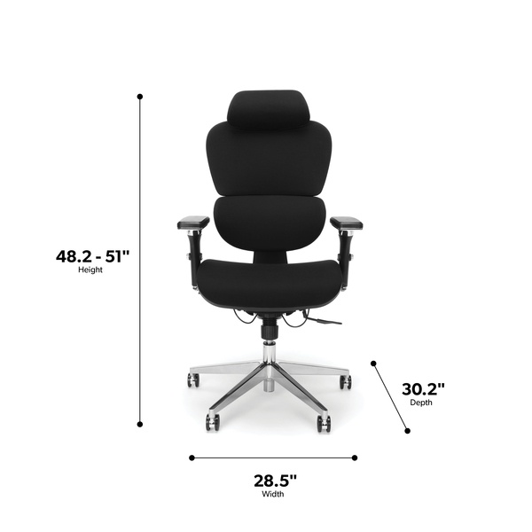 OFM Ergo Fabric Upholstered Office Chair with Optional Headrest, Lumbar Support, in Black (540-F-BLK)