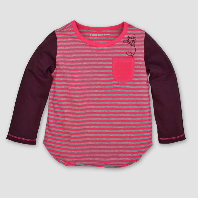Burt's Bees Baby® Toddler Girls' Striped Pocket Long Sleeve T-Shirt - Magenta 3T