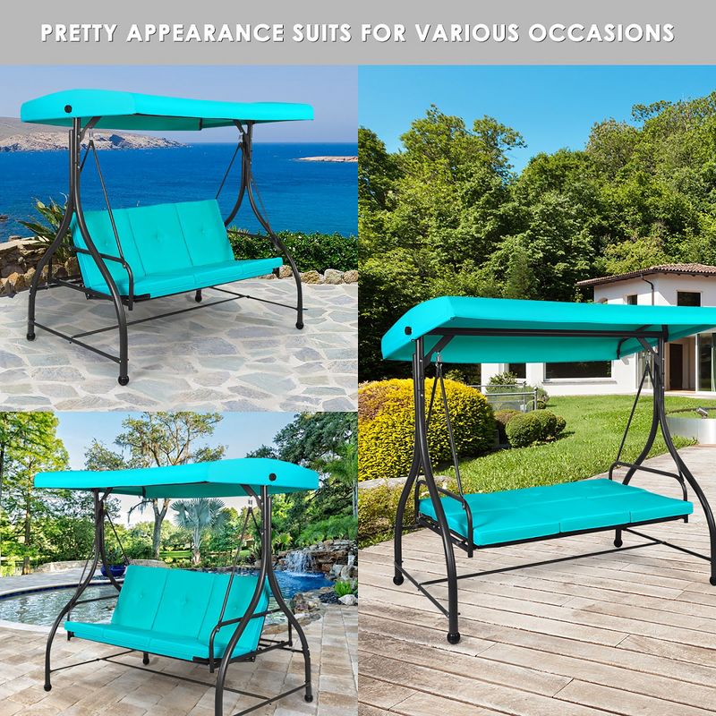 Costway Converting Outdoor Swing Canopy Hammock 3 Seats  Patio Deck Furniture Turquoise