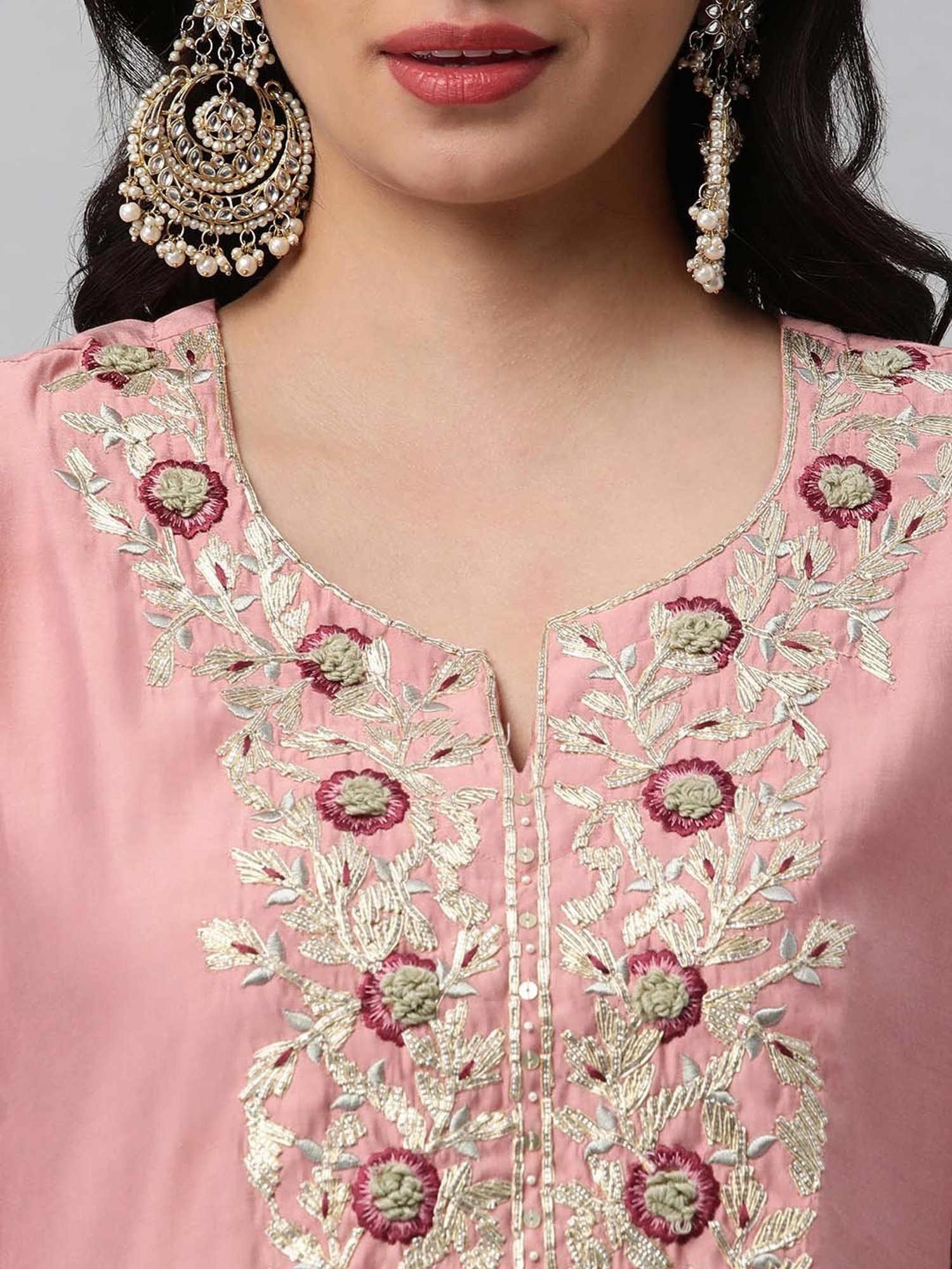 Kami Kubi Light Pink Embroidered Gotta Patti A Line Kurta