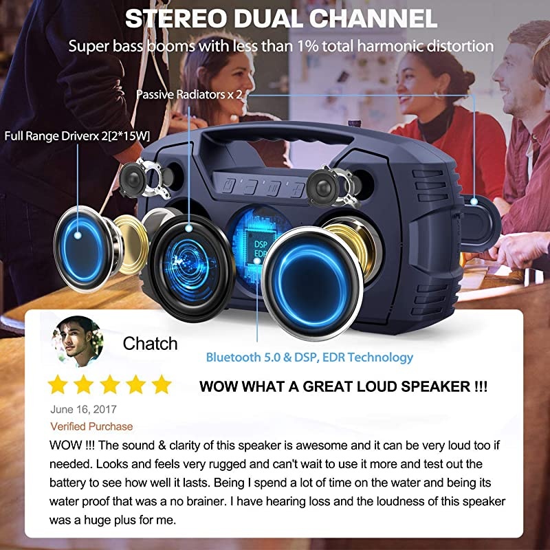 GO Bluetooth Speakers, IXP7 Waterproof, Outdoor 40W Wireless Stereo Pairing Booming Bass Speaker, Bluetooth 5.0, 10000mAh Power Bank, Durable for Everywhere -Gentle Blue