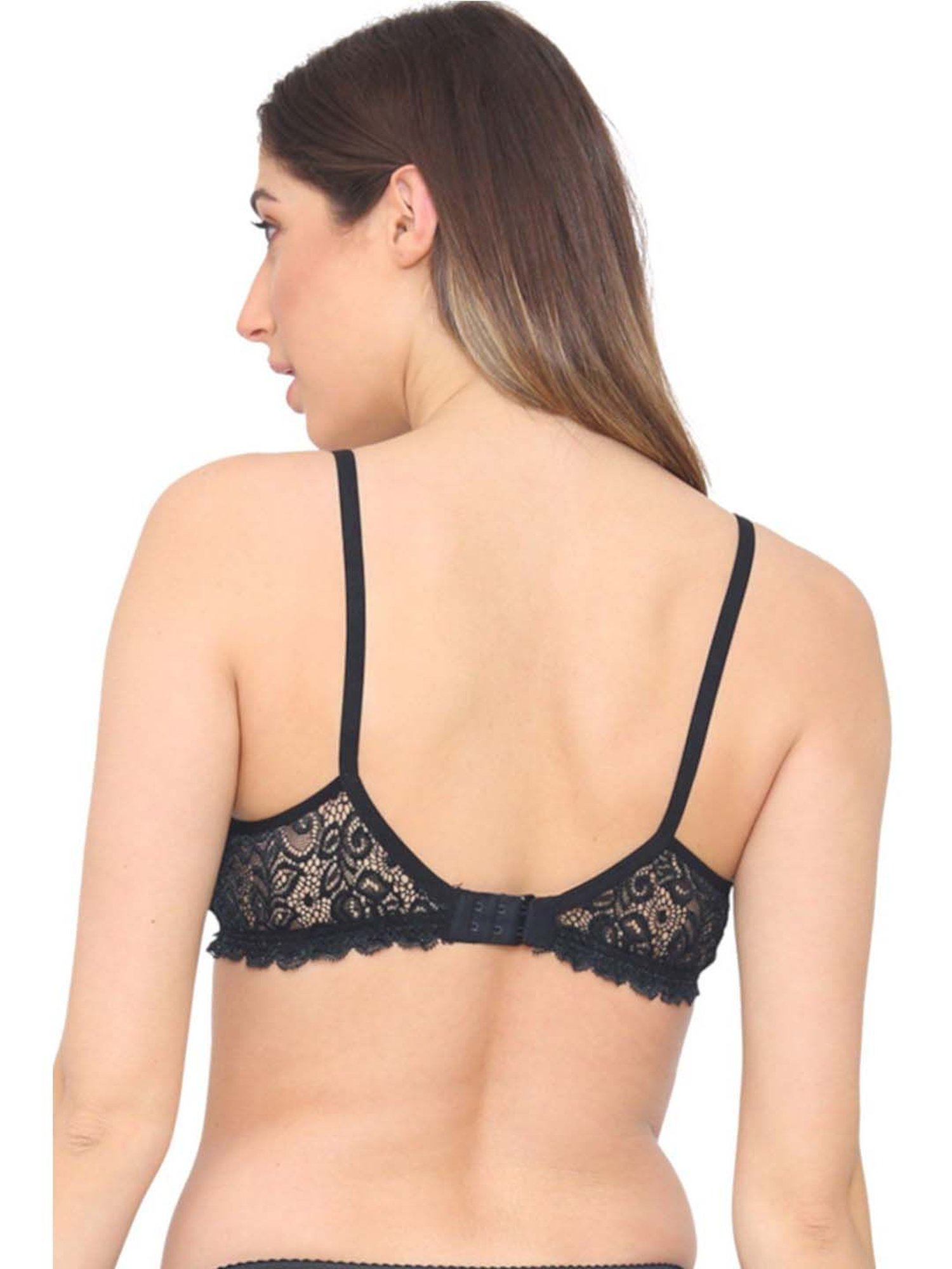 N-Gal Pink & Black Lace Work Half Coverage Bras - Pack Of 2