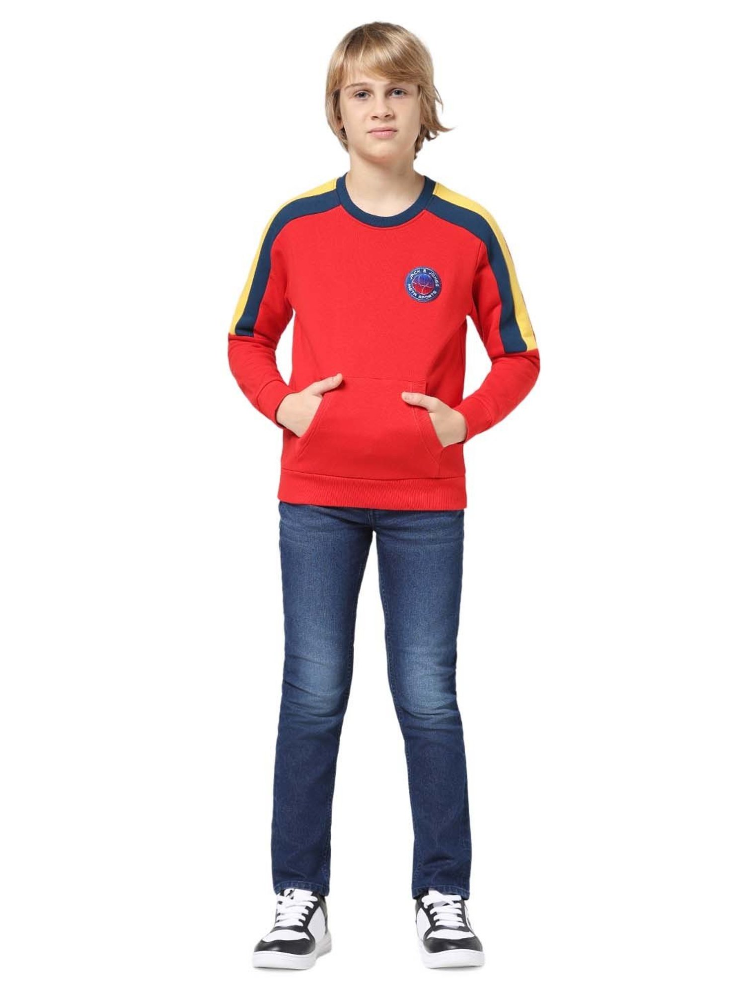 Jack & Jones Junior Mars Red Striped Full Sleeves Sweatshirt