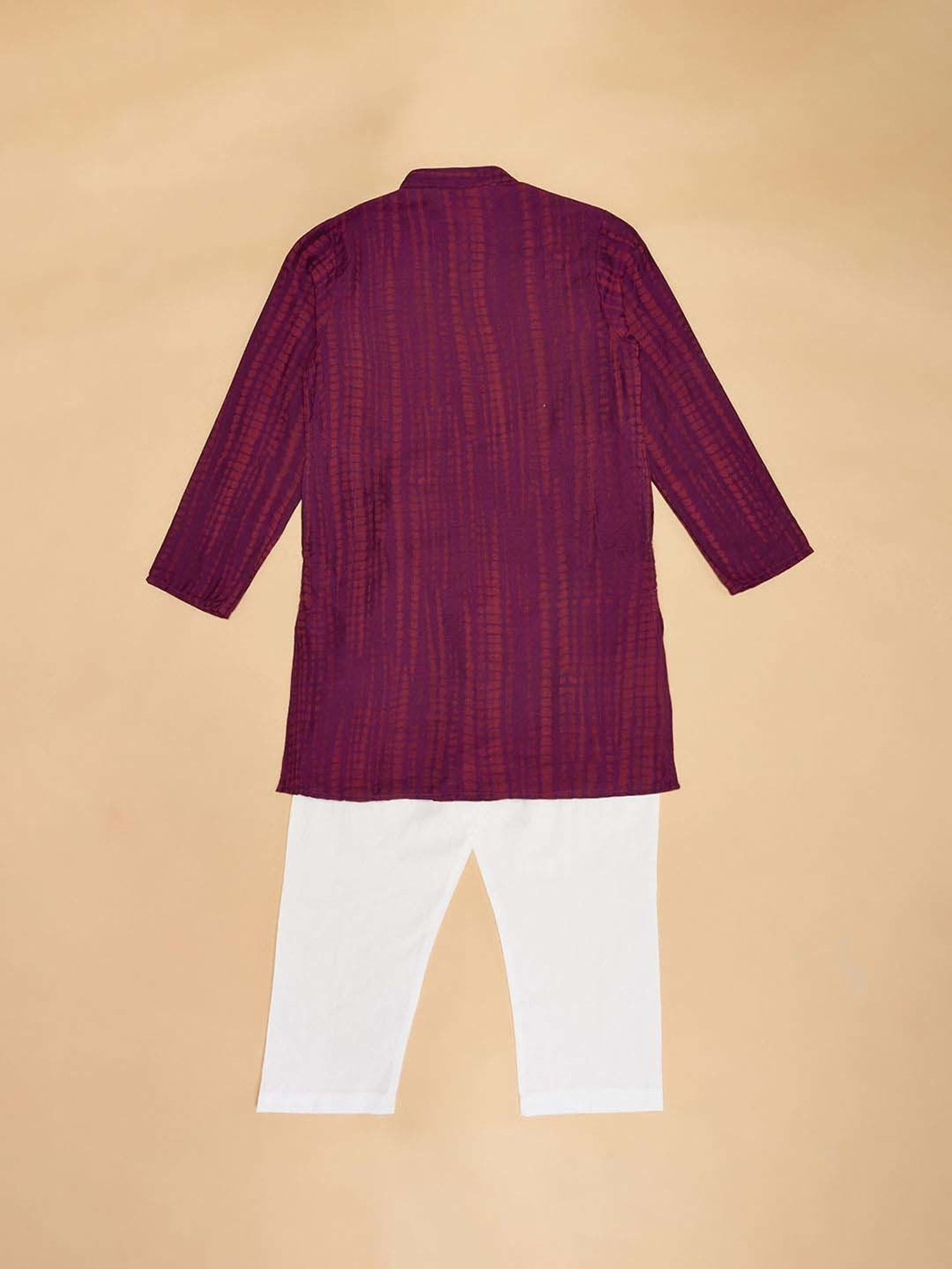 Indus Route by Pantaloons Kids Purple & White Self Pattern Full Sleeves Kurta Set