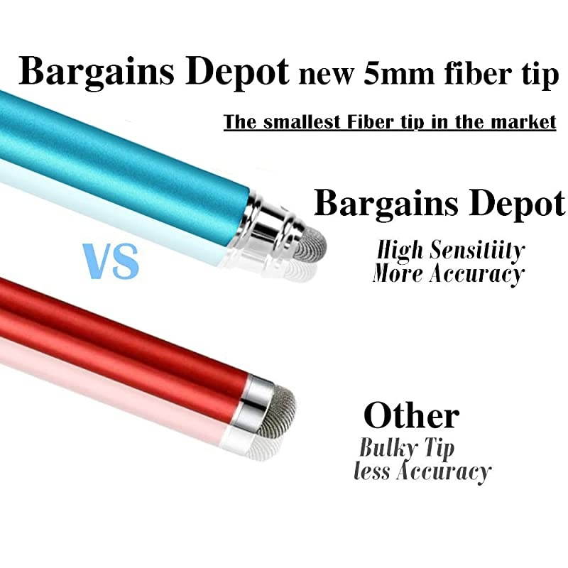 New 5mm HighSensivity Fiber Tip Capacitive Stylus Dualtip Universal Touchscreen Pen for All Tablets Cell Phones with 8 Extra Replaceable Fiber Tips 4 Pcs BlackAquaSilverYellow
