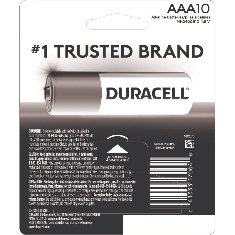 Duracell Coppertop AAA Batteries - 10 Pack Alkaline Battery