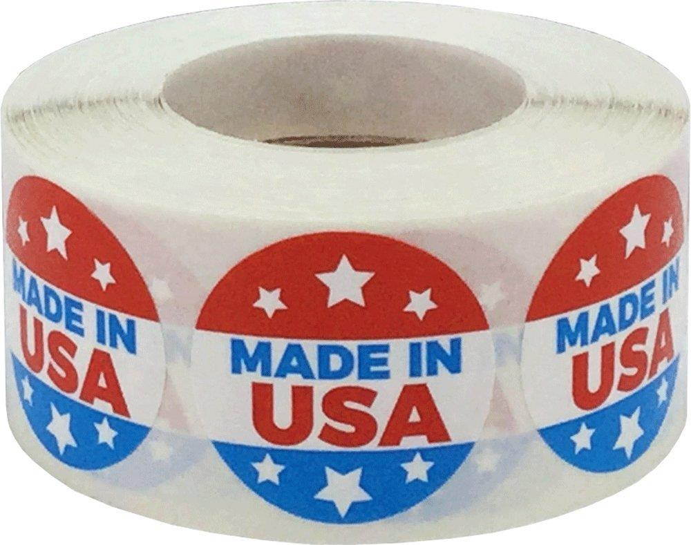 Made in USA Labels Red White Blue 1 Inch Round Circle Dots 500 Adhesive Stickers