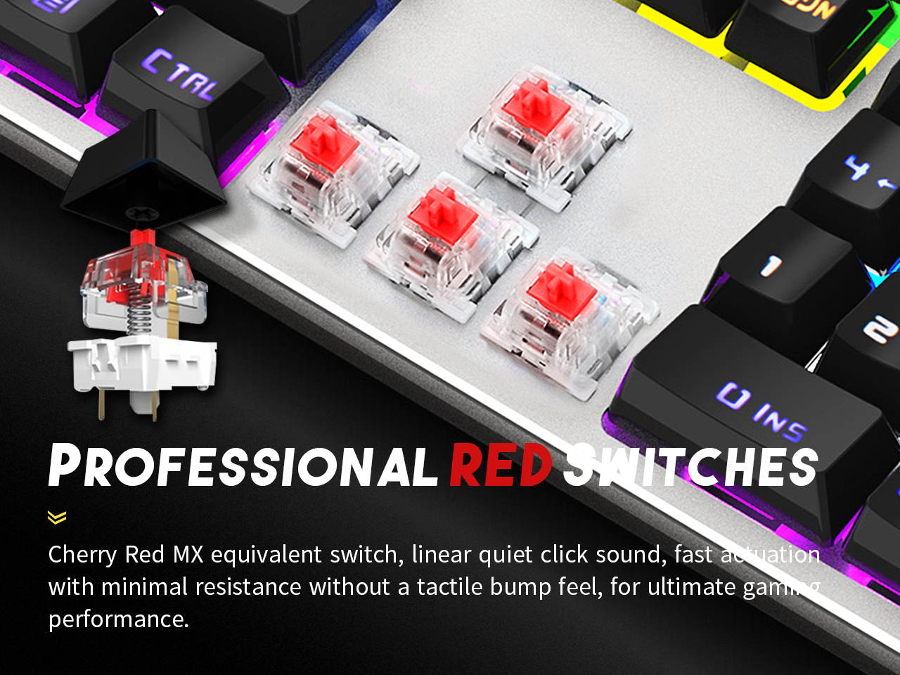 KITCOM Mechanical Gaming USB Wired&nbsp;Keyboard&nbsp;with Brown&nbsp;Switch Tactile/Slightly Clicky, Rainbow LED Backlit Double-Shot Keycaps&nbsp;104 Keys Full Size Computer Laptop Keyboard for Windows PC/MAC Gamer