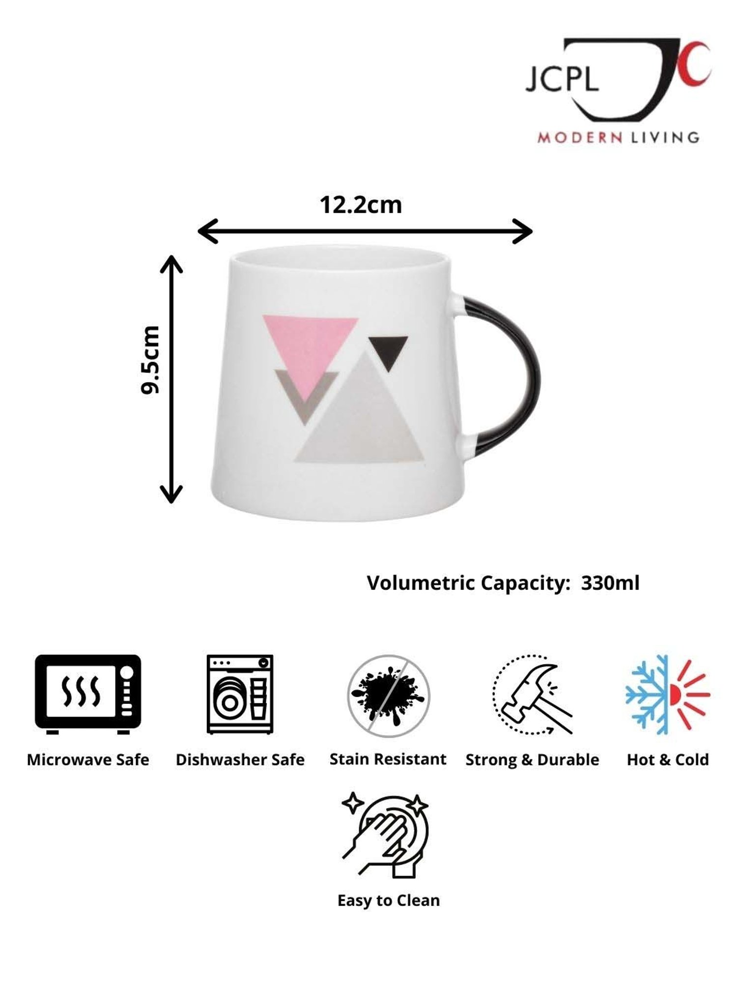 JCPL Multicolor Ceramic 10 cm Milk Mug (0.33 L) - Set of 2