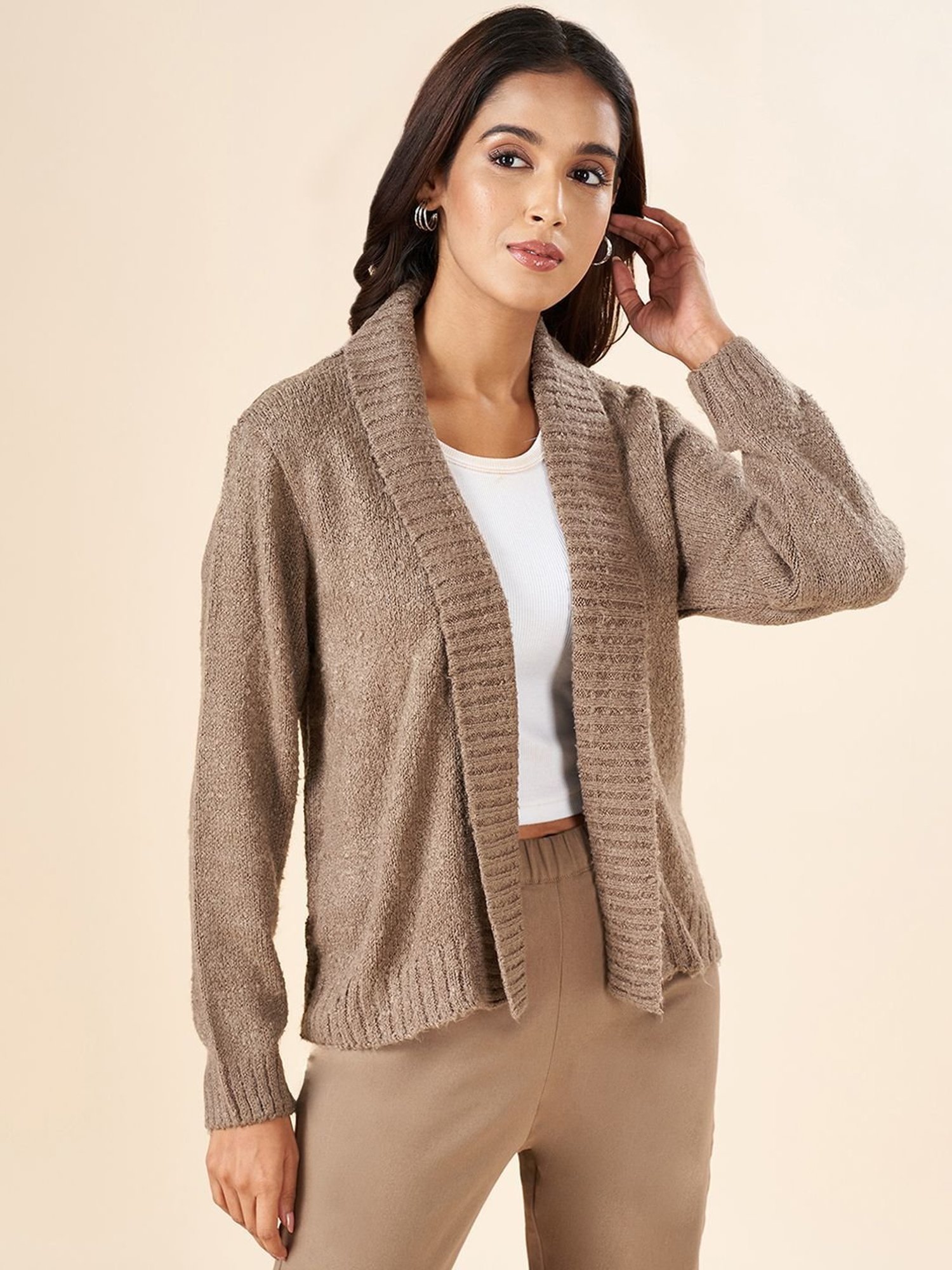 Akkriti by Pantaloons Grey Self Pattern Shrug