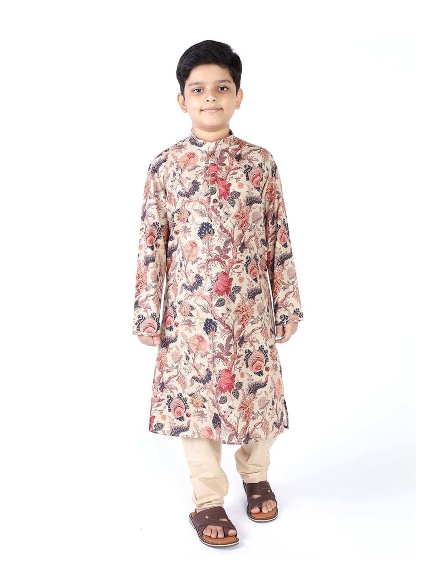 TABARD Kids Beige & Red Cotton Printed Kurta Set