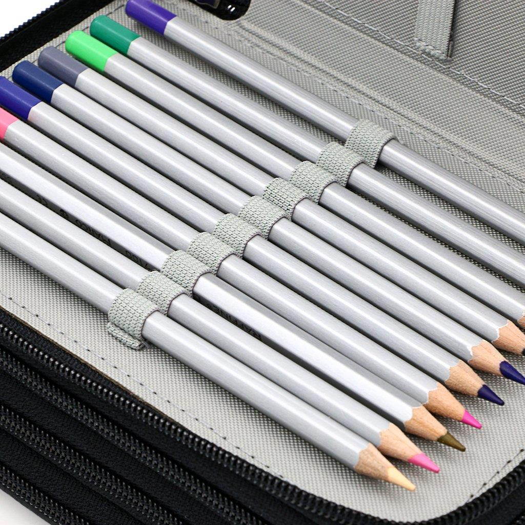 BTSKY PU Leather Colored Pencil Case with Compartments-72 Slots Handy Pencil Holder for Watercolor Pencils, Gel Pens and Ordinary Pencils (Black)