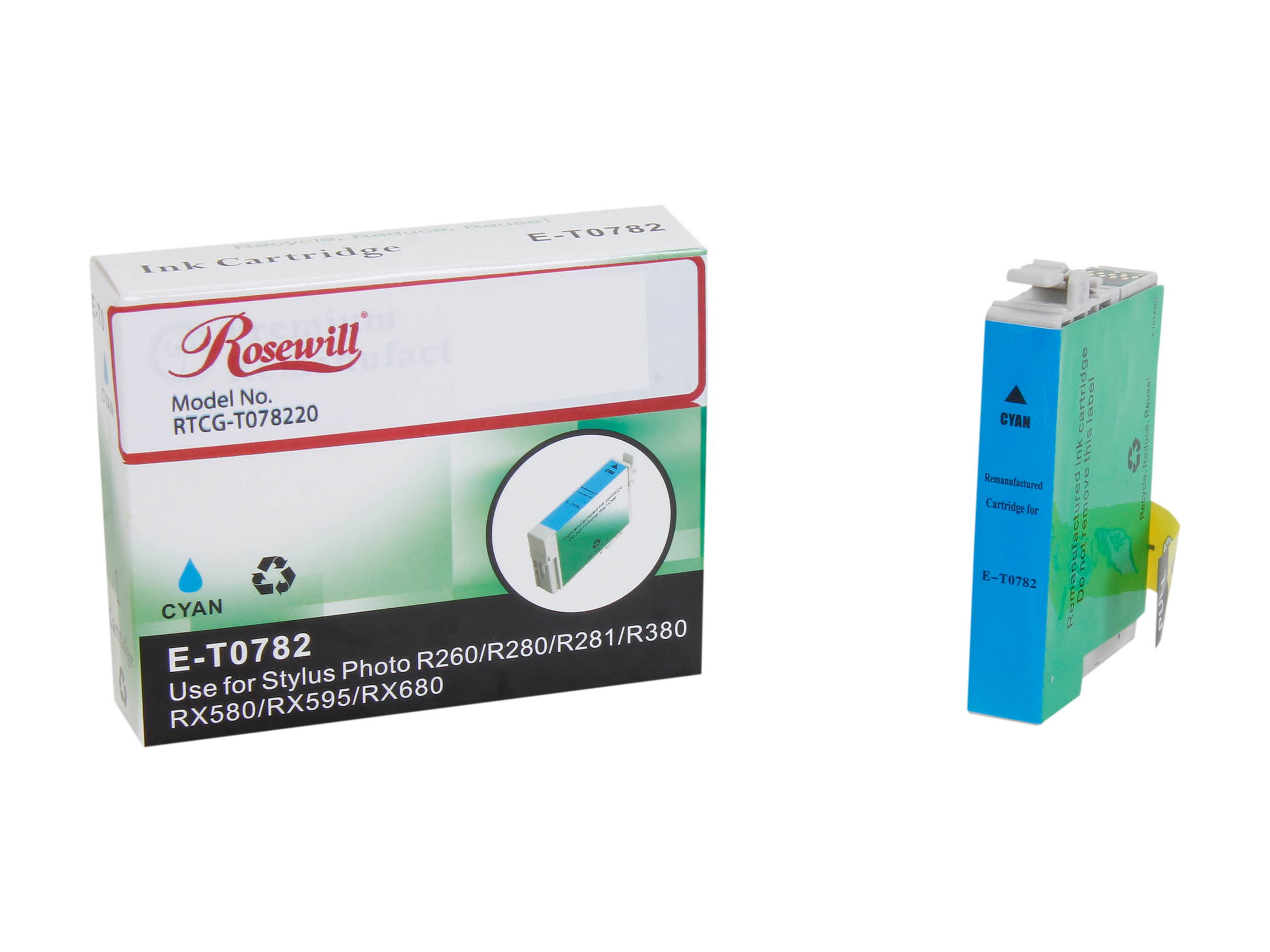 Rosewill RTCG-T078220 Ink Cartridge (OEM# Epson T078220) 340 Page Yield; Cyan