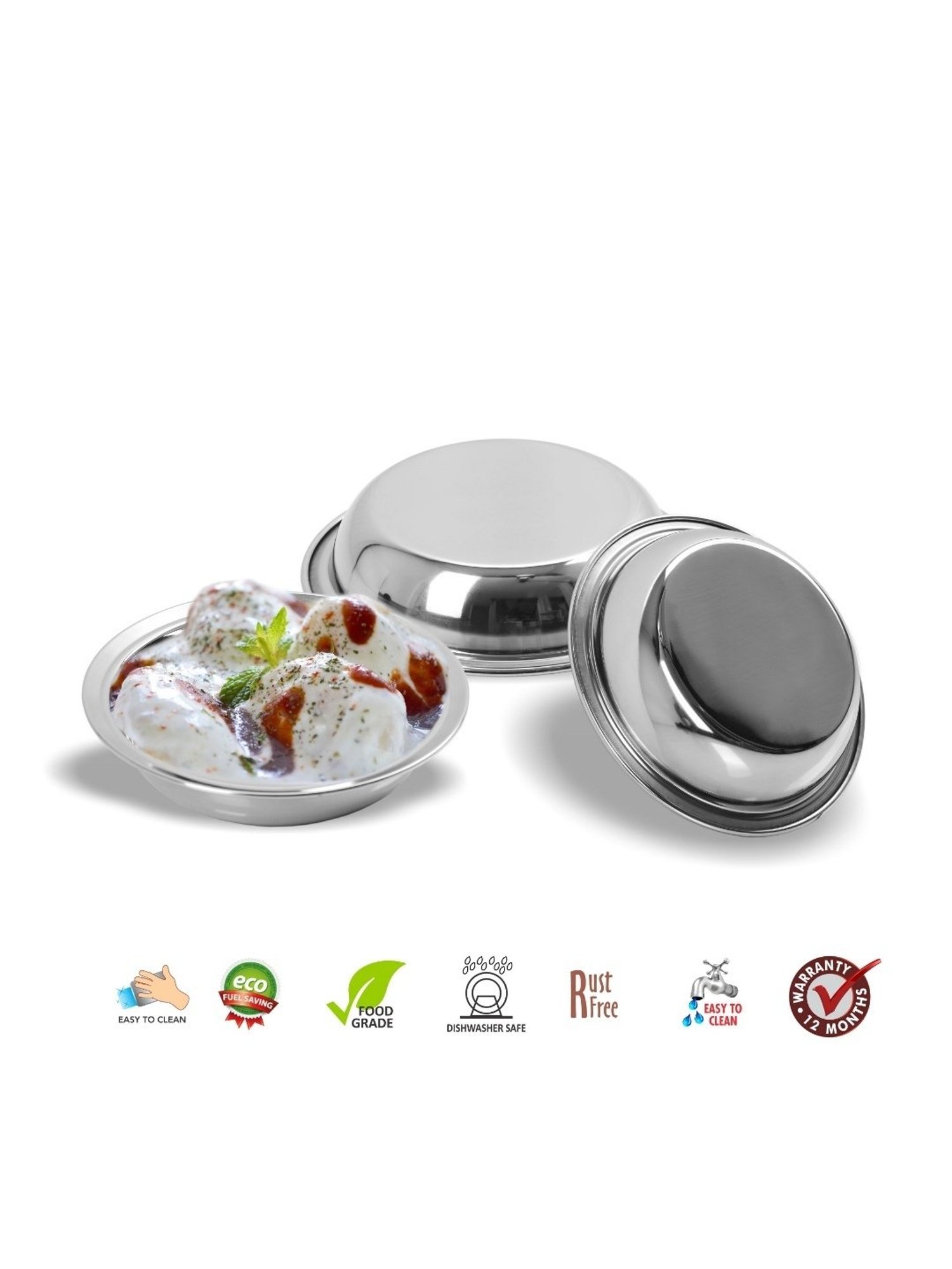 Sumeet S.S. Heavy Gauge Multi Utility Serving Plates with Mirror Finish 19cm Dia-Set of 3pc