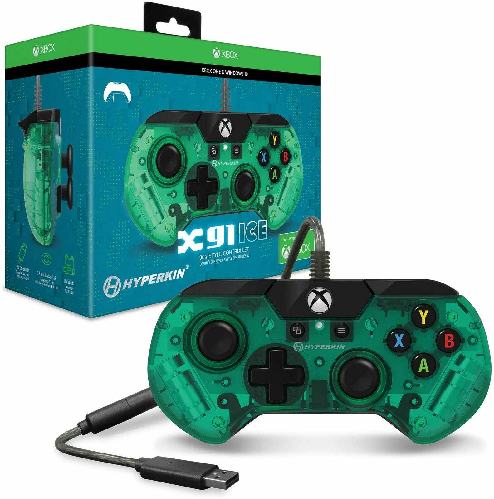 Hyperkin X91 Ice Wired Controller for Xbox One/ Windows 10 PC (Aqua Green) - Officially Licensed By Xbox